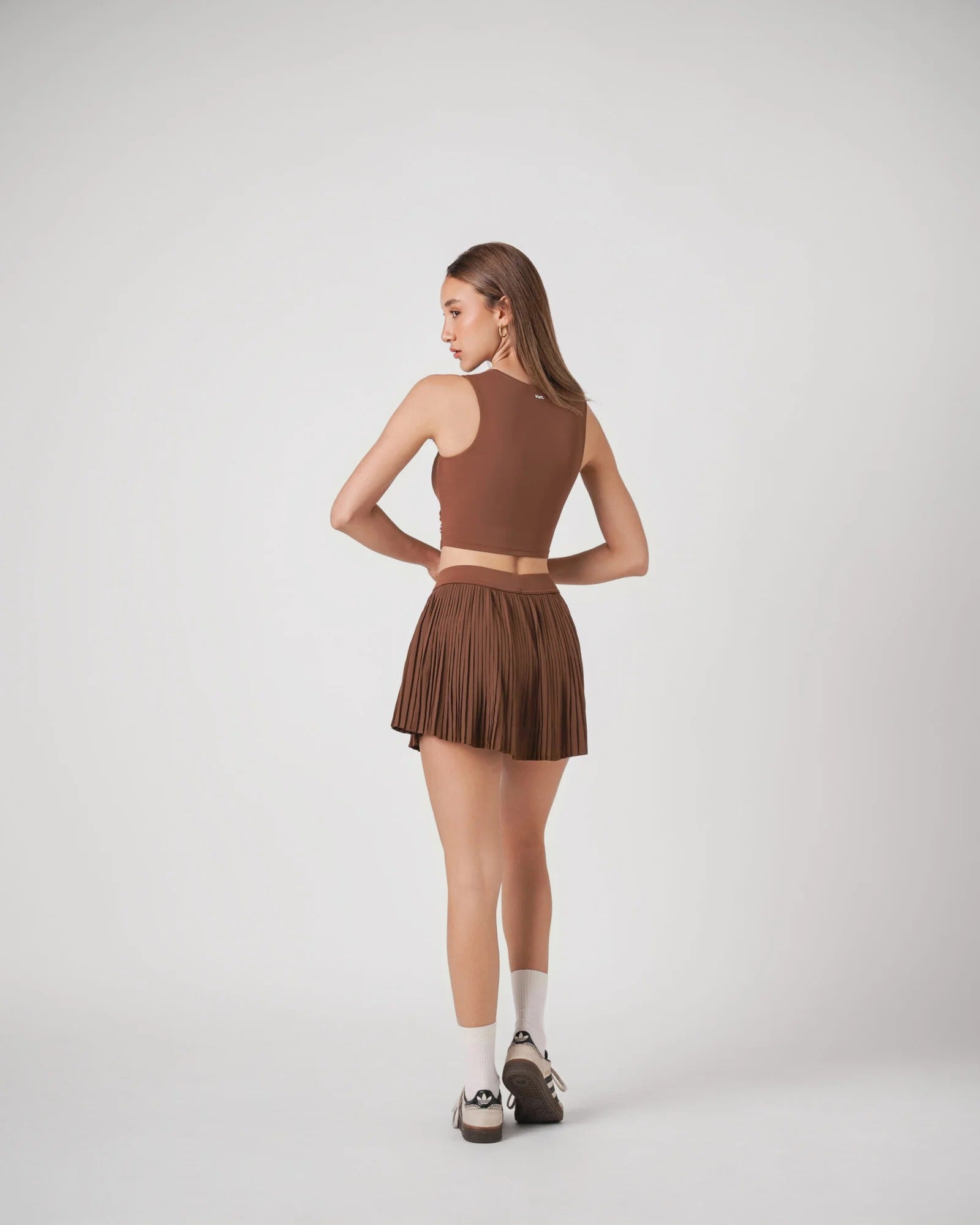 Ensemble Serena Tennis & Padel – Marron – Brassière crop top rembourrée + Jupe