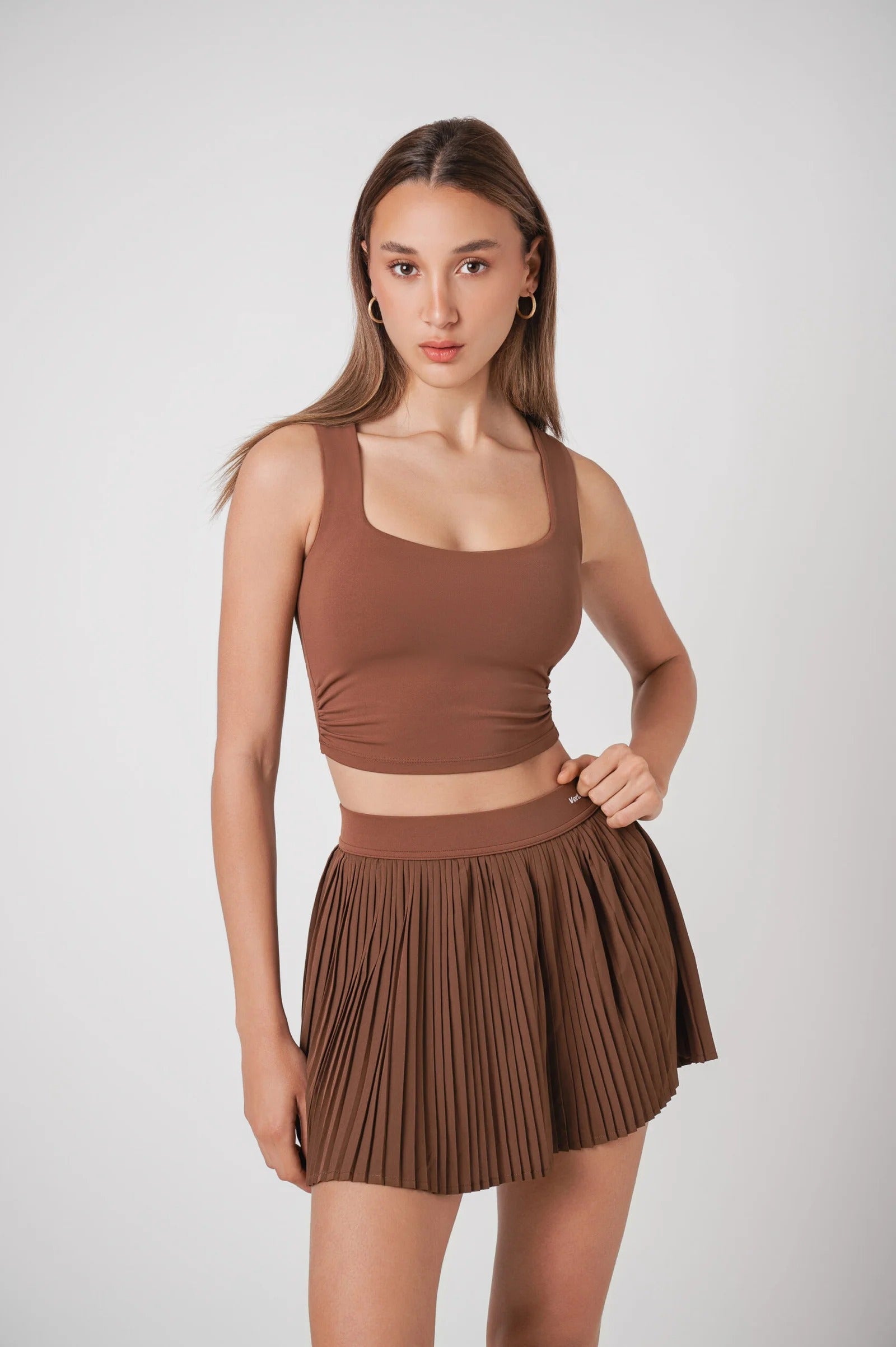 Ensemble Serena Tennis & Padel – Marron – Brassière crop top rembourrée + Jupe